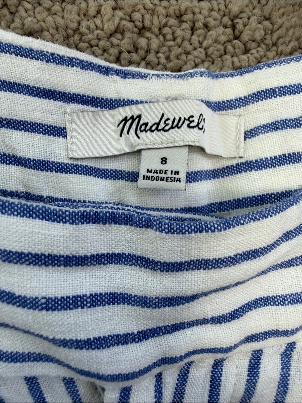 Madewell Harlow Leg Linen Pants White and Blue Striped Pants | Size 8 - Picture 2 of 5